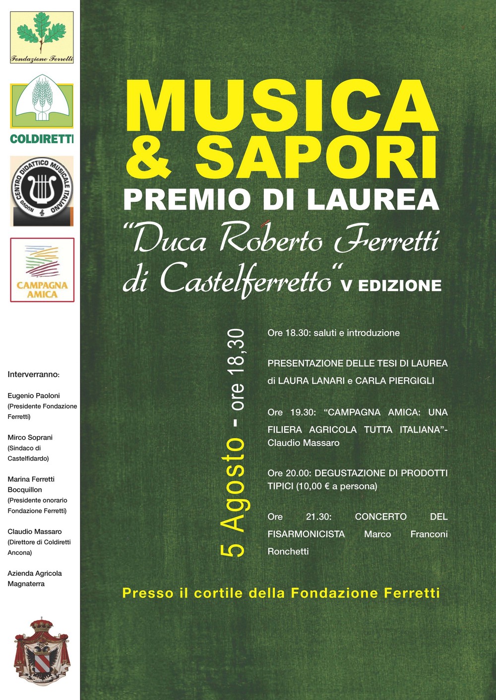 Musica&Sapori, consegna del Premio Ferretti