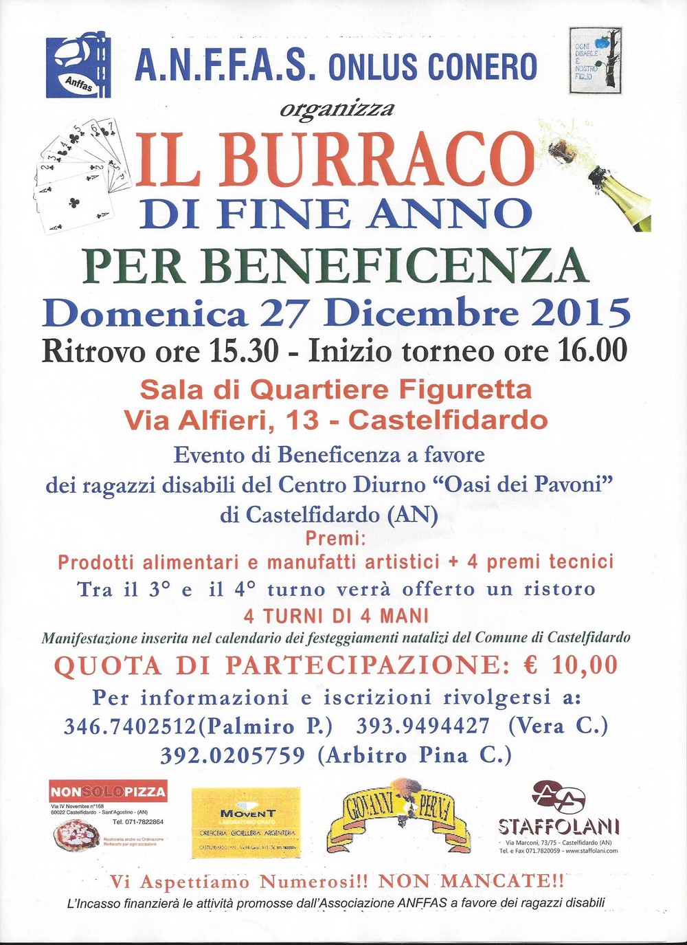 Burraco di fine anno per beneficenza